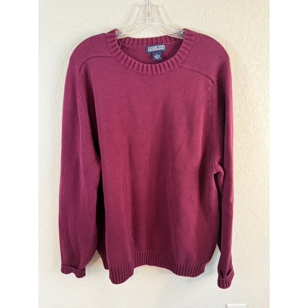 Lands End Burgundy Crew Neck Sweater XL 46 48 Regular Long Sleeve Knit